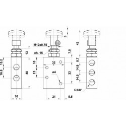 Ventil manual 5/2, alimentare aer G1/8, buton