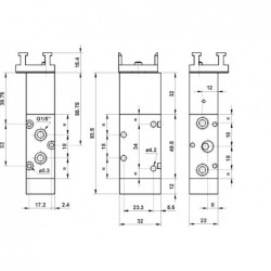 Ventil 5/2,prindere panou, filet G1/8, revenire arc