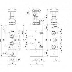 Ventil 5/2,actionare prin tragere, filet G1/4,revenire pneumatica