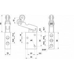 Ventil 5/2 levier rola,16 mm, filet G1/8,revenire arc