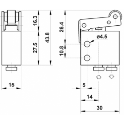 Microventil 3/2 NC - 304 MR  levier rola , push-in tub  Ø4