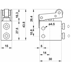 Microventil 3/2 NC - 304 MR UL  levier rola , push-in tub  Ø4