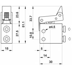 Microventil 3/2 NC - 304 MS UL  cu levier unidirectional , push-in tub  Ø4