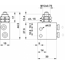 Microventil 3/2 NC - 304 MV UL prindere panou , push-in tub Ø4 , cu tija
