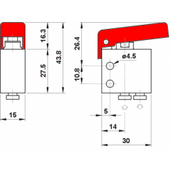 Microventil 3/2 NC - 304 MGR push-in tub  Ø4 cu parghie rosie