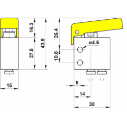 Microventil 3/2 NC - 304 MGG push-in tub  Ø4 cu parghie galbena