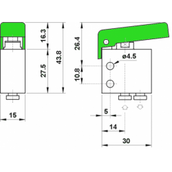 Microventil 3/2 NC - 304 MGV push-in tub  Ø4 cu parghie verde