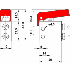 Microventil 3/2 NC - 304 MGR UL push-in tub Ø4 cu parghie rosie