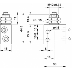 Microventil 3/2 NC - 305 MV UL cu prindere panou , filet M5 , cu tija