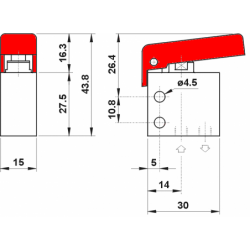 Microventil 3/2 NC - 305 MGR filet M5 cu parghie rosie