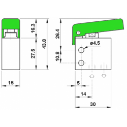Microventil 3/2 NC - 305 MGV filet M5 cu parghie verde