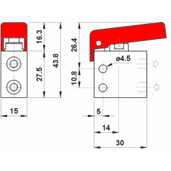 Microventil 3/2 NC - 305 MGR UL filet M5 cu parghie rosie