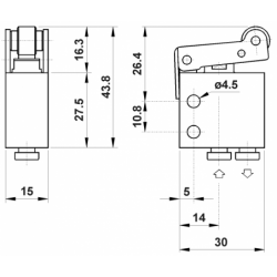Microventil 3/2 NO - 314 MR cu levier rola , push-in tub Ø4