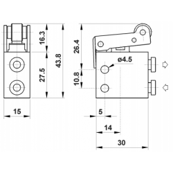 Microventil 3/2 NO - 314 MR UL cu levier rola , push-in tub Ø4