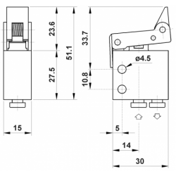 Microventil 3/2 NO - 314 MS cu levier unidirectional , push-in tub Ø4