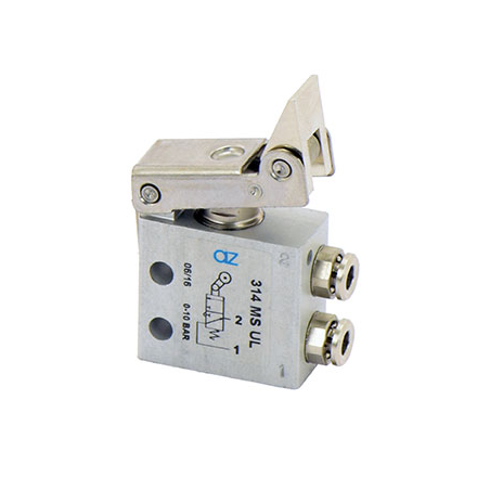 Microventil 3/2 NO - 314 MS UL cu levier unidirectional , push-in tub Ø4