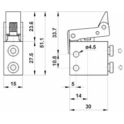 Microventil 3/2 NO - 314 MS UL cu levier unidirectional , push-in tub Ø4
