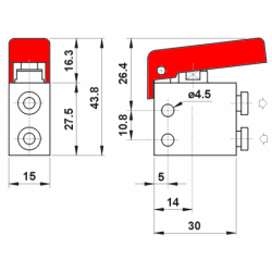 Microventil 3/2 NO - 314 MGR UL  push-in tub Ø4 cu parghie rosie