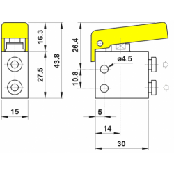Microventil 3/2 NO - 314 MGG UL  push-in tub Ø4 cu parghie galbena