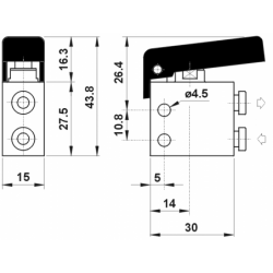 Microventil 3/2 NO - 314 MGN UL push-in tub Ø4 cu parghie neagra