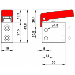 Microventil 3/2 NO - 315 MGR UL filet M5 cu parghie rosie
