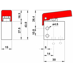 Microventil 3/2 NO - 315 MGR  filet M5 cu parghie rosie