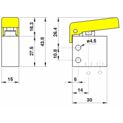 Microventil 3/2 NO - 315 MGG filet M5 cu parghie galbena