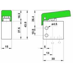 Microventil 3/2 NO - 315 MGV filet M5 cu parghie verde