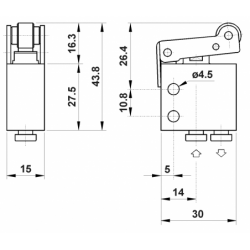 Microventil 2/2 NC - 204 MR cu levier rola , push-in tub Ø4