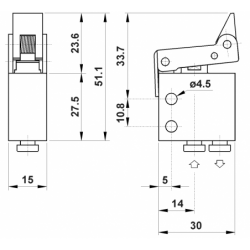 Microventil 2/2 NC - 204 MS cu levier unidirectional , push-in tub Ø4