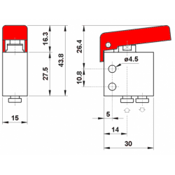 Microventil 2/2 NC - 204 MGR push-in tub Ø4 cu parghie rosie