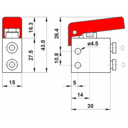 Microventil 2/2 NC - 204 MGR UL push-in tub Ø4 cu parghie rosie