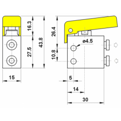 Microventil 2/2 NC - 204 MGG UL push-in tub Ø4 cu parghie galbena