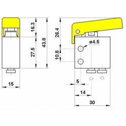 Microventil 2/2 NC - 204 MGG  push-in tub Ø4 cu pargie galbena
