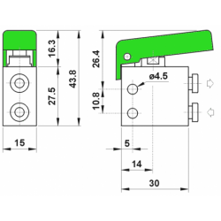 Microventil 2/2 NC - 204 MGV UL push-in tub Ø4 cu parghie verde