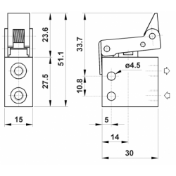 Microventil 2/2 NC - 205 MS UL cu levier unidirectional , filet M5