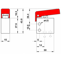 Microventil 2/2 NC - 205 MGR filet M5 cu parghie rosie