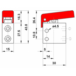 Microventil 2/2 NC - 205 MGR UL filet M5 cu parghie rosie