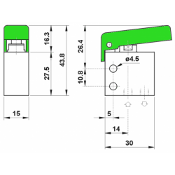 Microventil 2/2 NC - 205 MGV filet M5 cu parghie verde