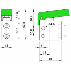 Microventil 2/2 NC - 205 MGV UL filet M5 cu parghie verde