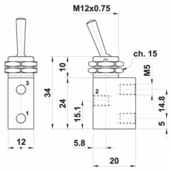 Microventil 3/2 NC cu Levier filet M5 bistabil