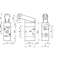 Microvalva 3/2 - 321 MR cu levier si rola , revenire cu arc
