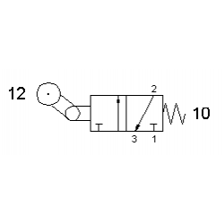 Microvalva 3/2 - 321 MRU cu levier si rola , unidirectional , revenire cu arc
