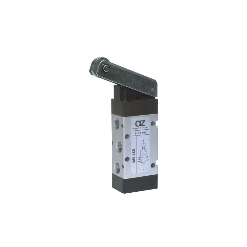 Microvalva 5/2 -521 MR cu levier rola, revenire cu arc