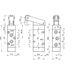 Microvalva 5/2 -521 MR cu levier rola, revenire cu arc
