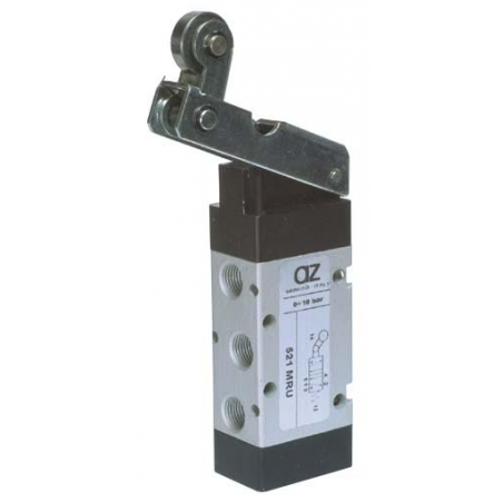 Microvala 5/2- 521 MRU cu levier rola unidirectional, revenire cu arc
