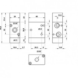 Valva pneumatica 3/2 NC - 322 MC SUP,cu comanda superioara revenire cu arc