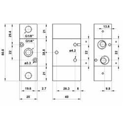 Valva pneumatica 3/2 NC - 322 CC , dubla comanda