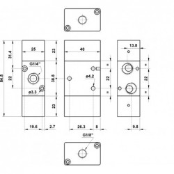 Valva pneumatica 3/2 NC - 322 CC SUP comanda superioara , dubla comanda