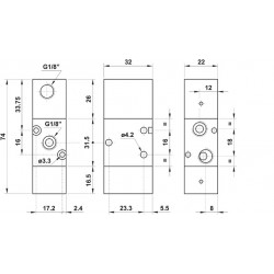 Valva pneumatica 3/2 NC - 321 CFP dubla comanda ,revenire arc -aer